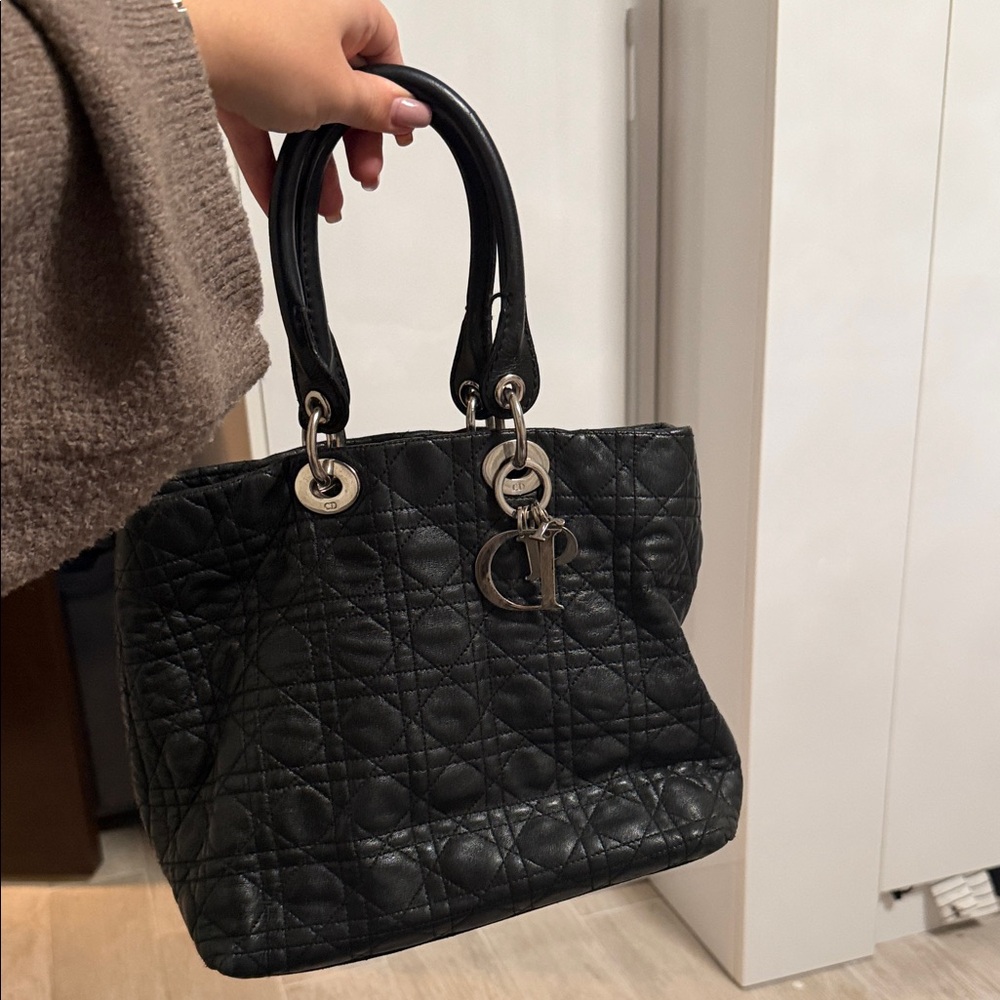 VINTAGE Dior Black Quilted Tote with Silver Hardware